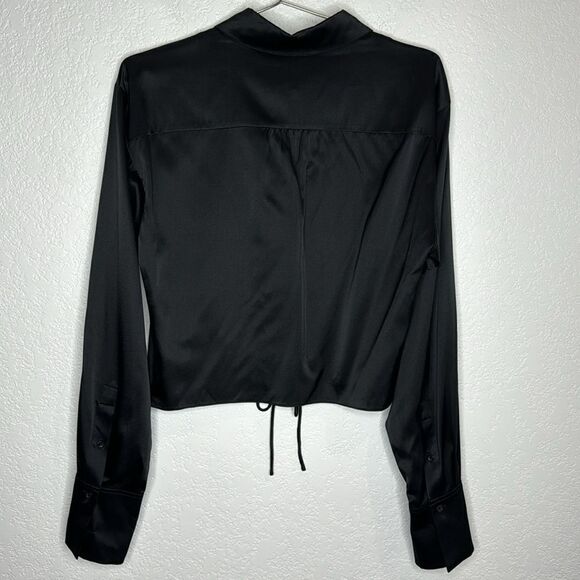 NWT FRAME Cinch Front Long Sleeve Top Black Silk Large Revolve - Picture 7 of 16